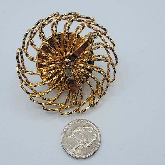 Vintage Large Goldtone Faux Pearl Sunburst Brooch Pin - Picture 4 of 8